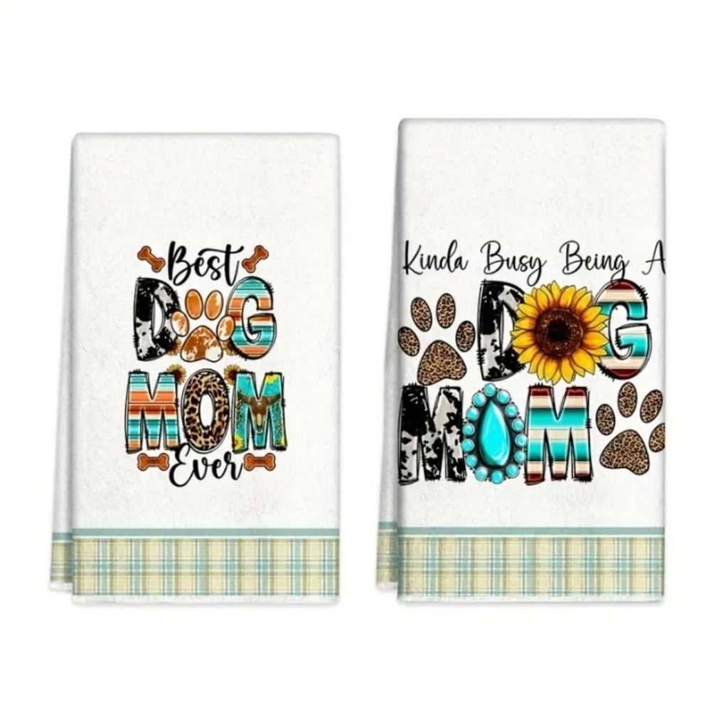Set of 2 Dog Or Cat Mom Kitchen Towels